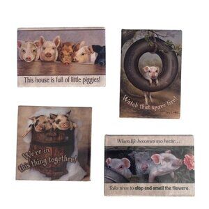 Vintage Leanin' Tree Pig Piglet Illustrations & Fun Quotes Magnets Lot 4 NOS